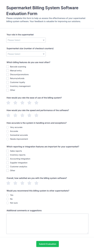 Supermarket Billing System Software Evaluation Form Template