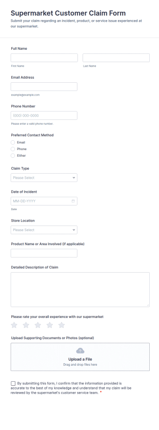 Supermarket Customer Claim Form Template