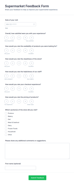 Supermarket Feedback Form Template