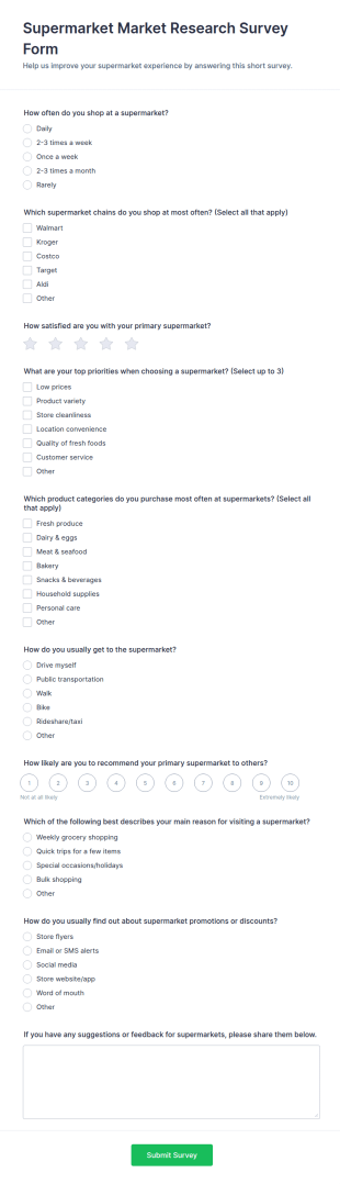 Supermarket Market Research Survey Form Template