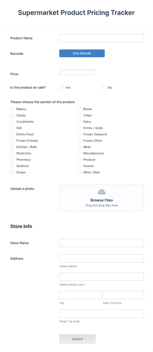 Supermarket Product Pricing Tracker Form Template