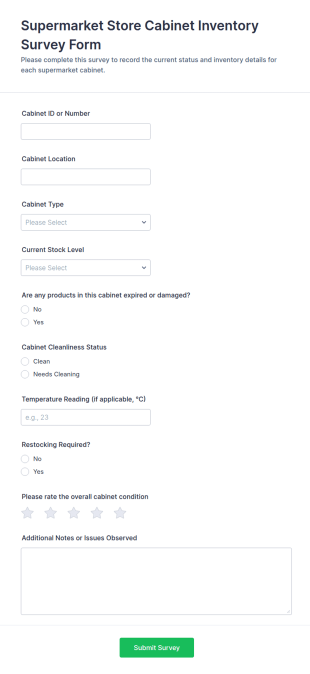 Supermarket Store Cabinet Inventory Survey Form Template