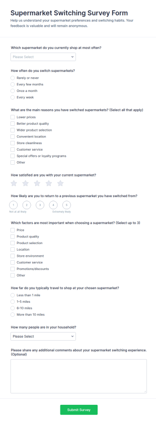 Supermarket Switching Survey Form Template