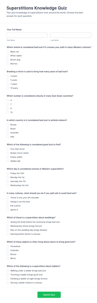 Superstitions Knowledge Quiz Form Template