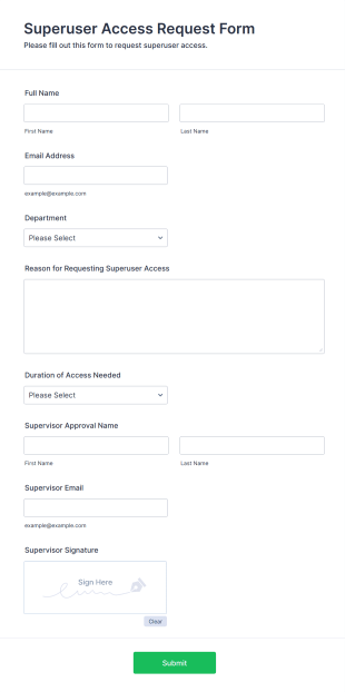 Superuser Access Request Form Form Template