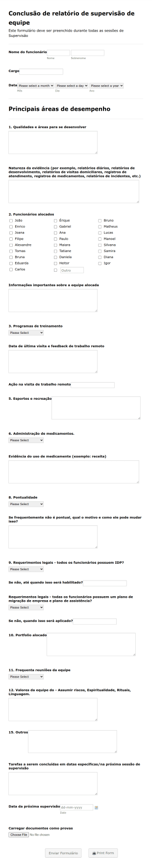 Supervisão De Equipe Form Template