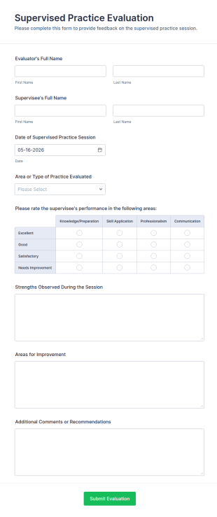 Supervised Practice Evaluation Form Template