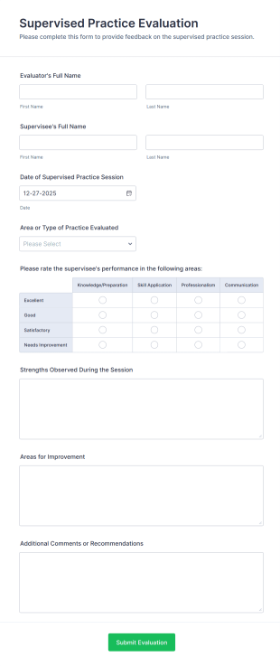 Supervised Practice Evaluation Form Template