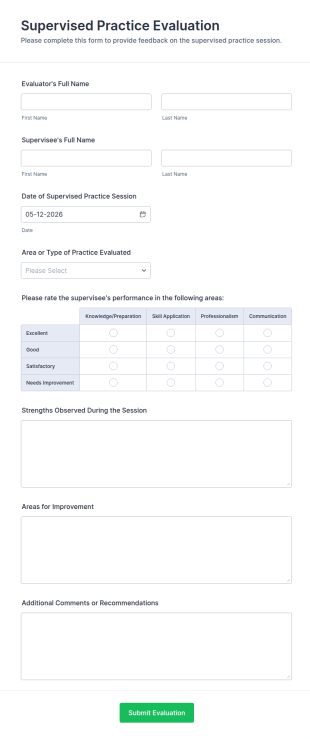 Supervised Practice Evaluation Form Template