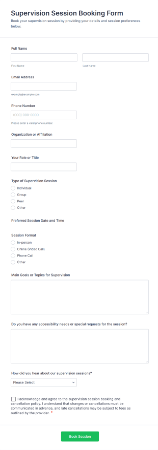 Supervision Session Booking Form Template