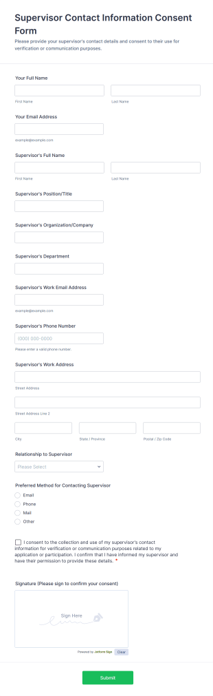 Supervisor Contact Information Consent Form Template