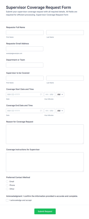 Supervisor Coverage Request Form Template