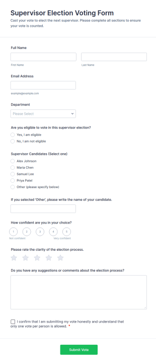 Supervisor Election Voting Form Template