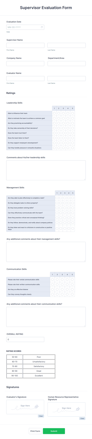 Supervisor Evaluation Form Template