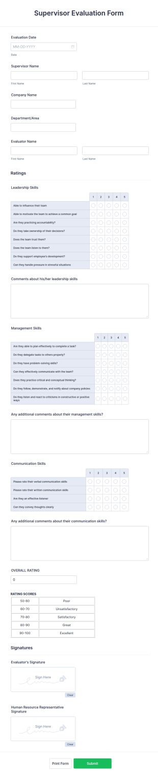 Supervisor Evaluation Form Template