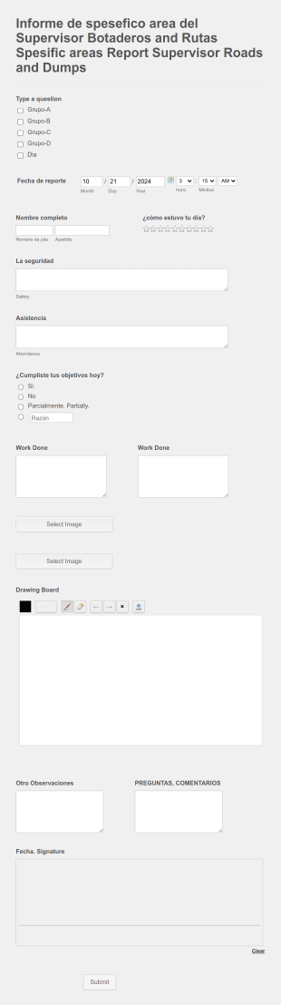 Supervisor In Shift Specific Report Form Template