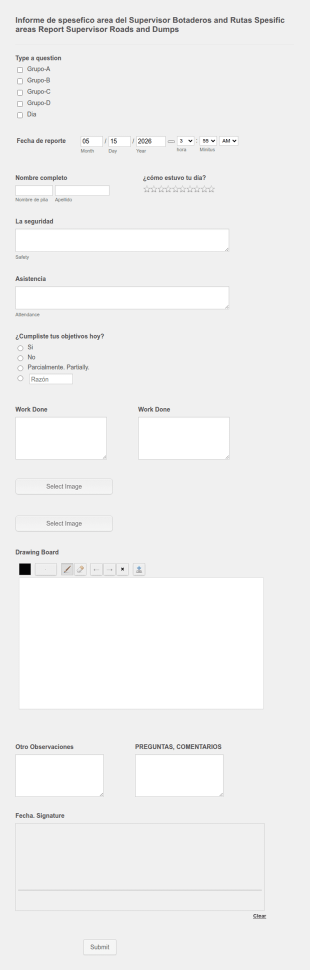 Supervisor In Shift Specific Report Form Template