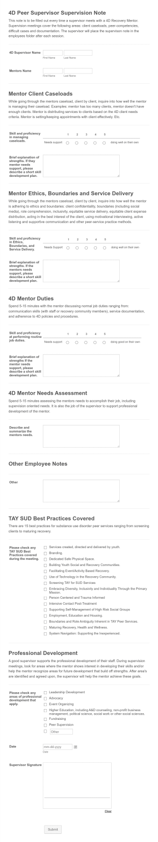 Supervisor Note Form Template