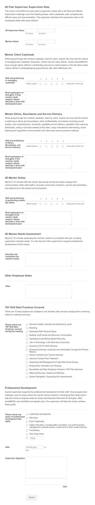 Supervisor Note Form Template