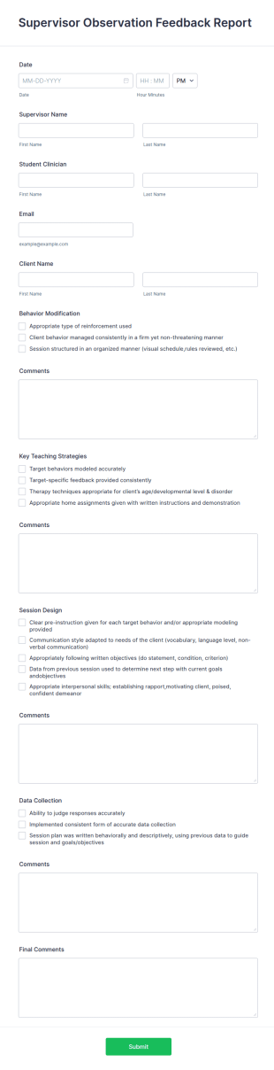 Supervisor Observation Feedback Report Form Template
