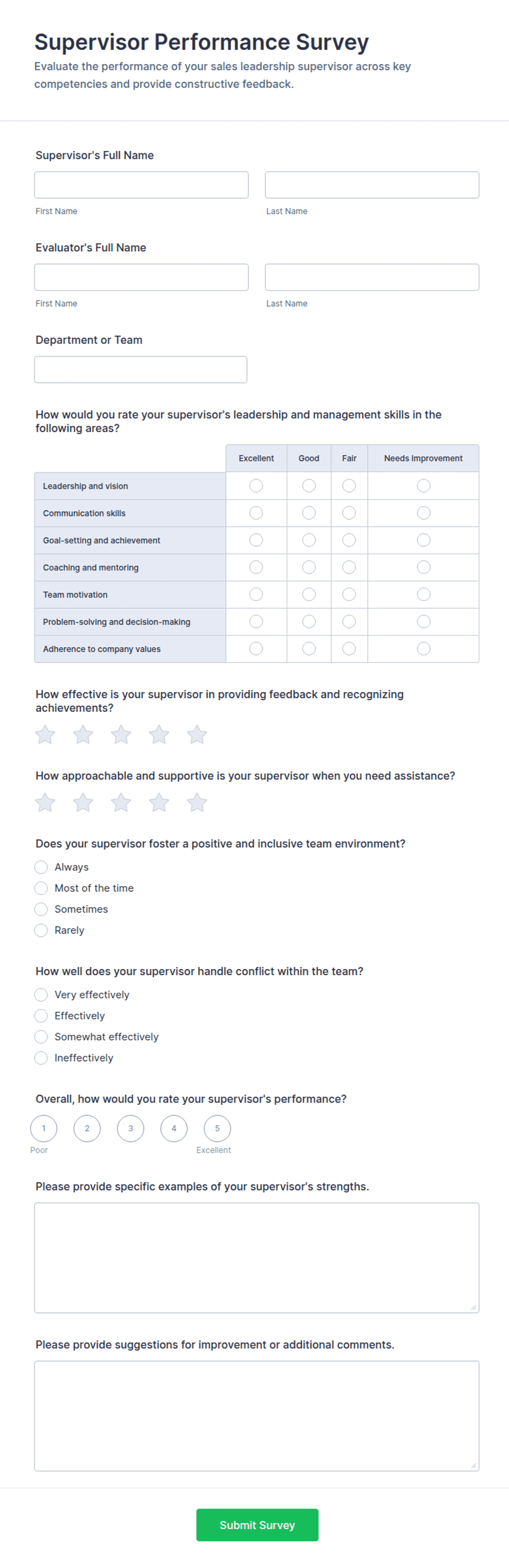 Supervisor Performance Survey Form Template | Jotform