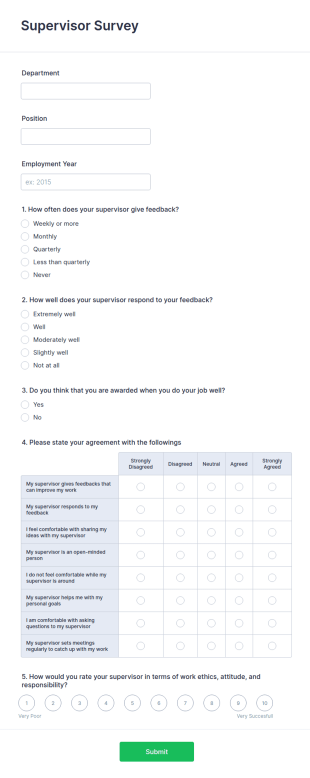Supervisor Survey Form Template