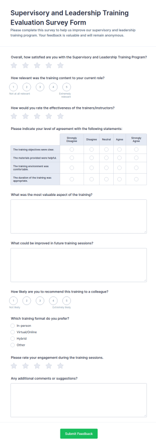Supervisory And Leadership Training Evaluation Survey Form Template