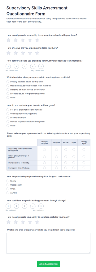 Supervisory Skills Assessment Questionnaire Form Template