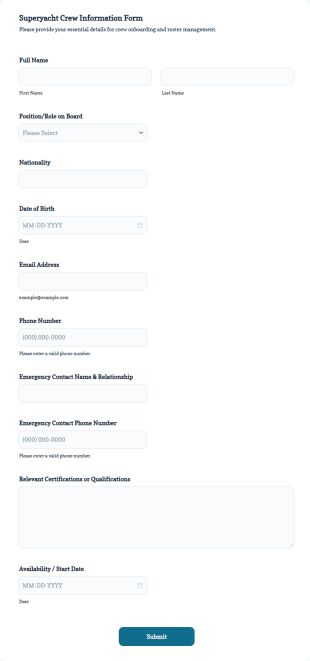 Superyacht Crew Information Form Template