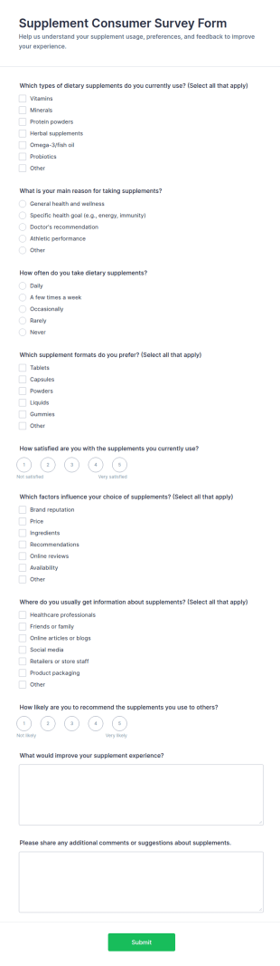 Supplement Consumer Survey Form Template