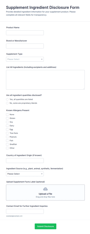 Supplement Ingredient Disclosure Form Template