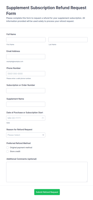 Supplement Subscription Refund Request Form Template
