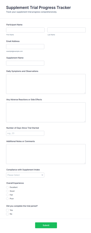 Supplement Trial Progress Tracker Form Template