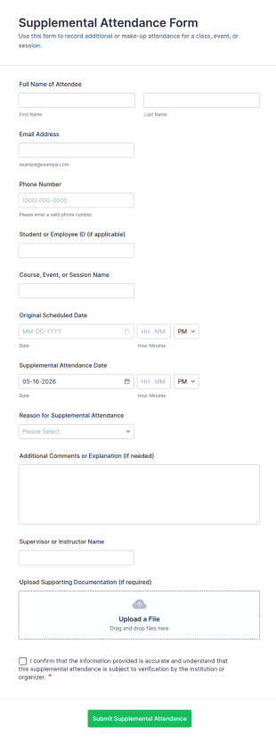 Supplemental Attendance Form Template
