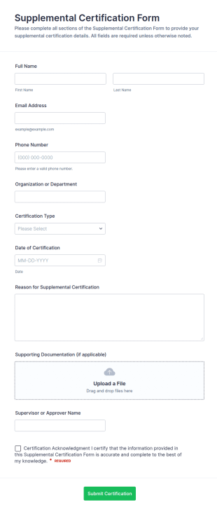 Supplemental Certification Form Template