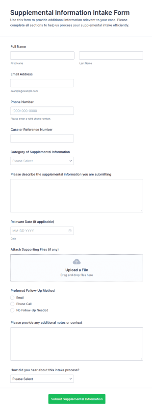 Supplemental Information Intake Form Template