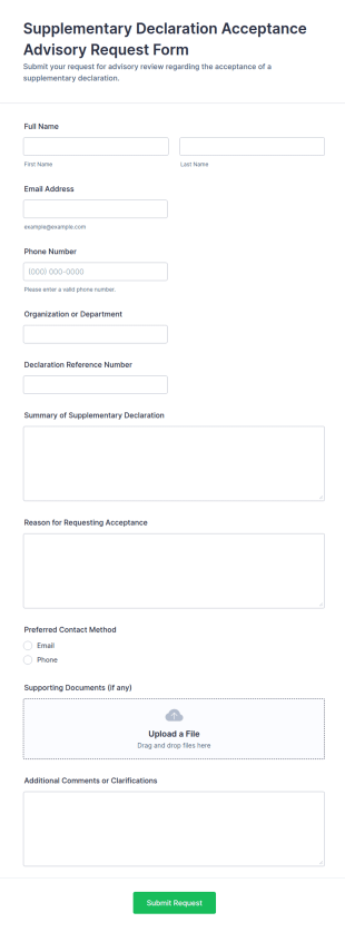 Supplementary Declaration Acceptance Advisory Request Form Template