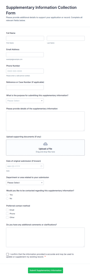 Supplementary Information Collection Form Template