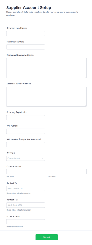 Supplier Account Setup Form Template
