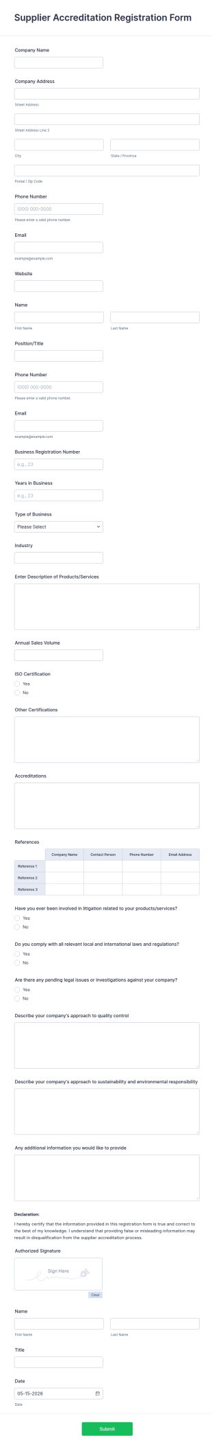Supplier Accreditation Registration Form Template