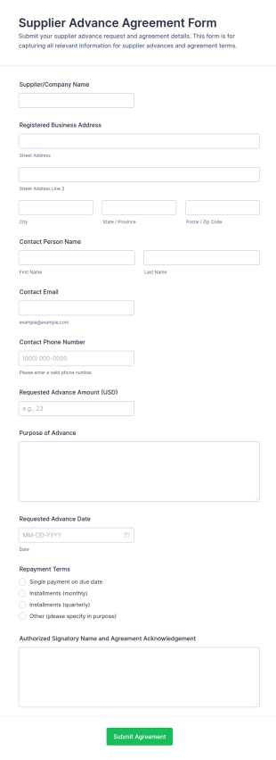 Supplier Advance Agreement Form Template