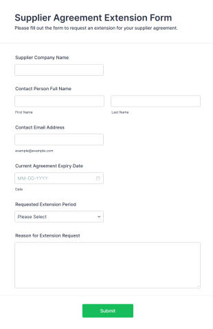 Supplier Agreement Extension Form Template
