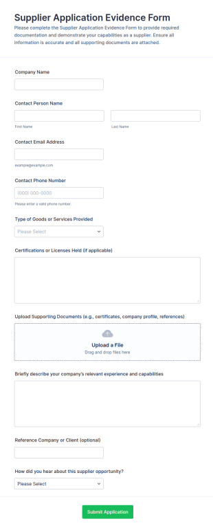 Supplier Application Evidence Form Template