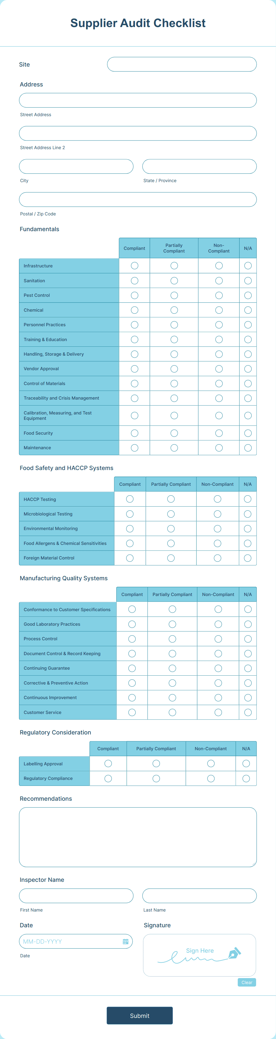 Supplier Audit Checklist Form Template | Jotform