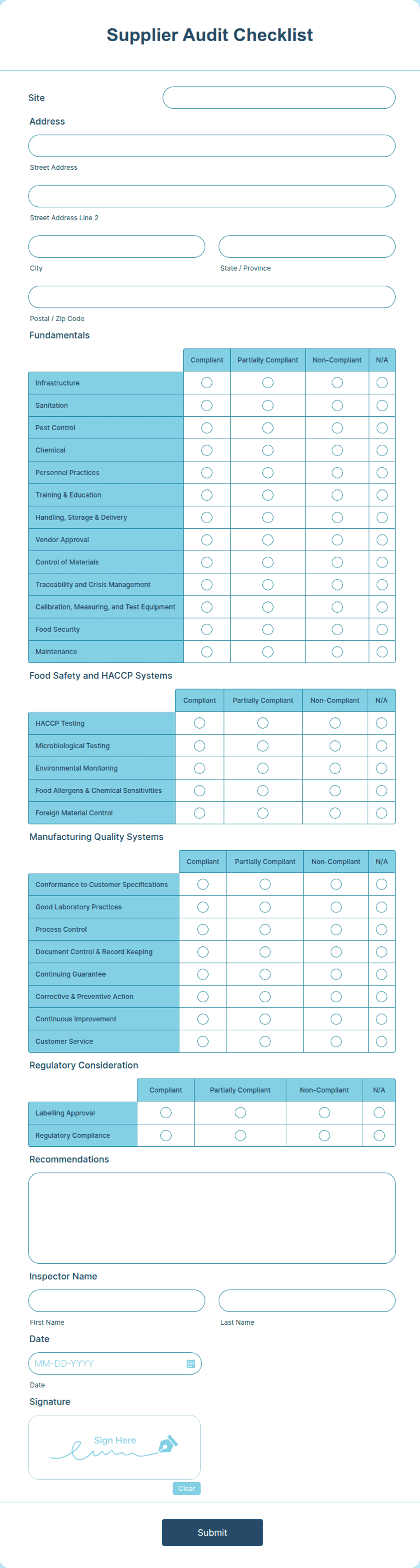 Supplier Audit Checklist Form Template Jotform
