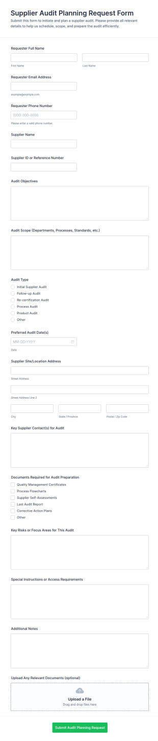 Supplier Audit Planning Request Form Template