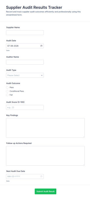 Supplier Audit Results Tracker Form Template