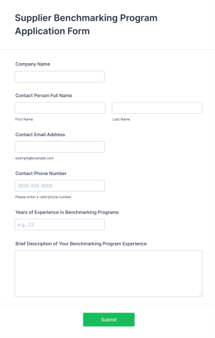 Supplier Benchmarking Program Application Form Form Template