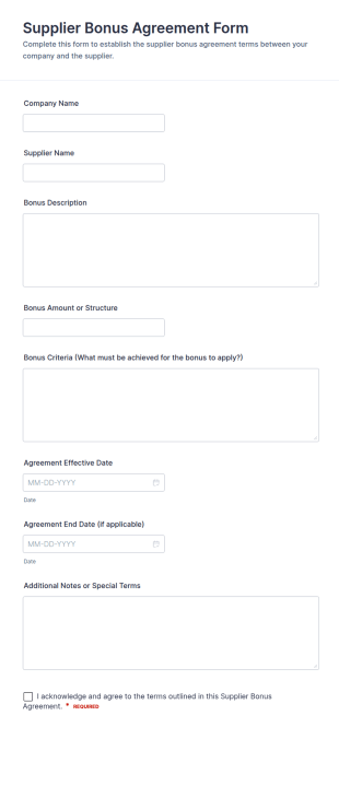 Supplier Bonus Agreement Form Template
