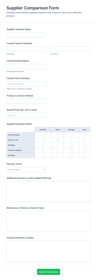 Supplier Comparison Form Template